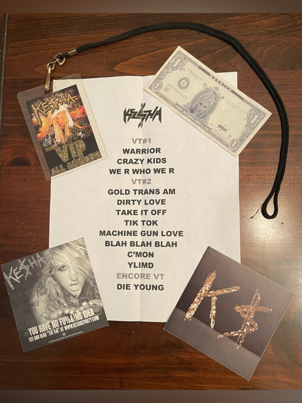 Ke$ha Tour Package - VIP Pass, Set List, ‘Kesha Dollar’ & Stickers